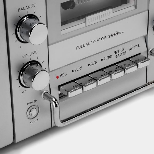 GPO Brooklyn Bluetooth Boombox Stereo Silver Cassette and CD Player Hot on Sale - Image 5